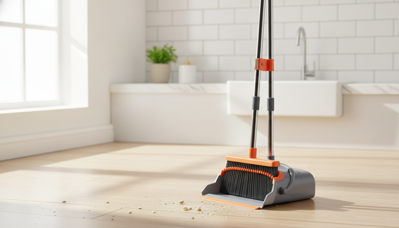 Upgraded Broom & Dustpan: Self-Clean Teeth, Extend Handle